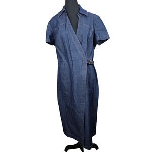 Shelby & Palmer Denim Faux Wrap Dress Size 12 Short Sleeve‎ Casual Western Boho